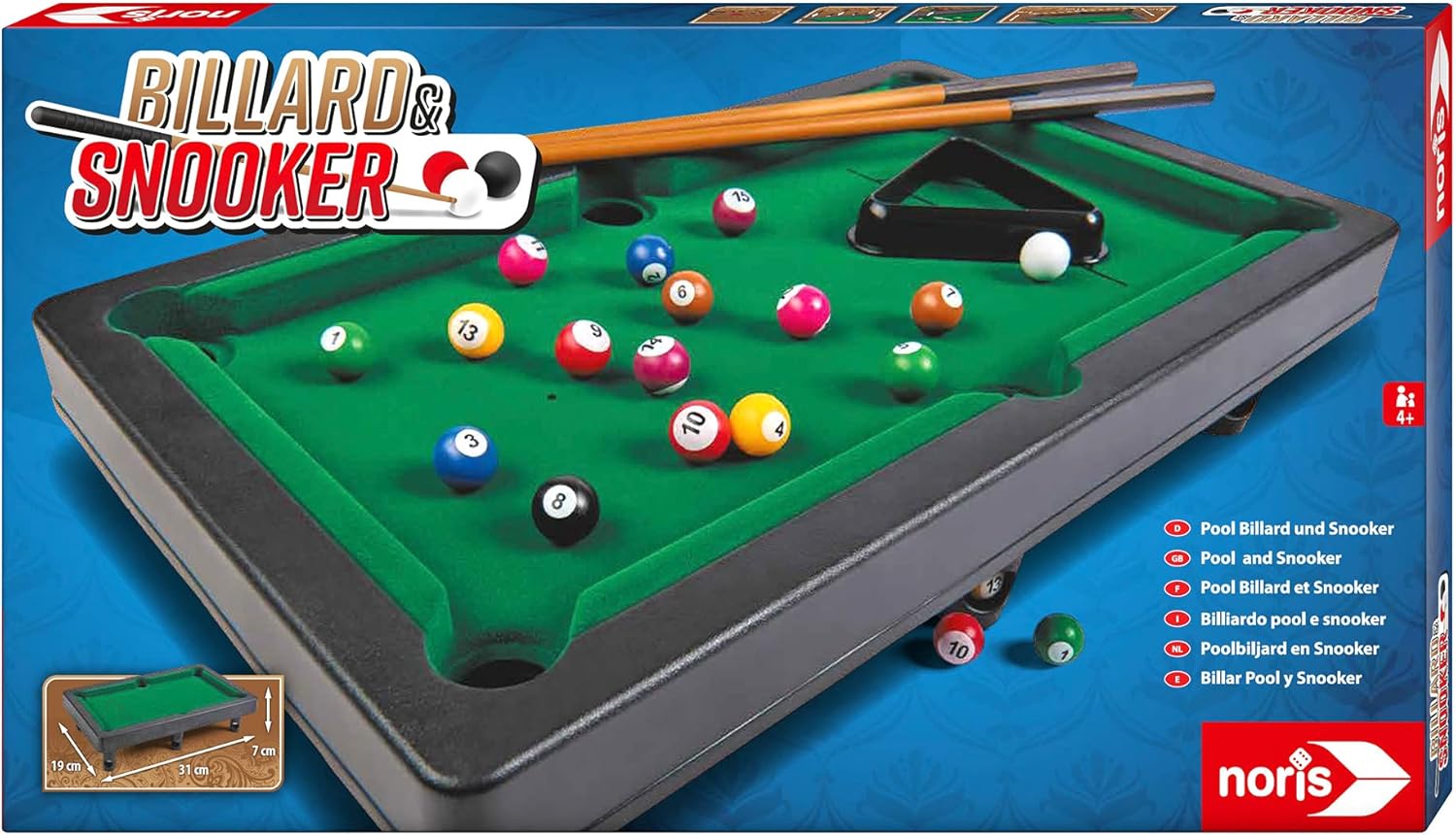 Noris 606167704 Pool Billiard & Snooker, includes 2 cues, 16 billiards and 17 snooker balls and triangle, suitable for children aged 4 and over
