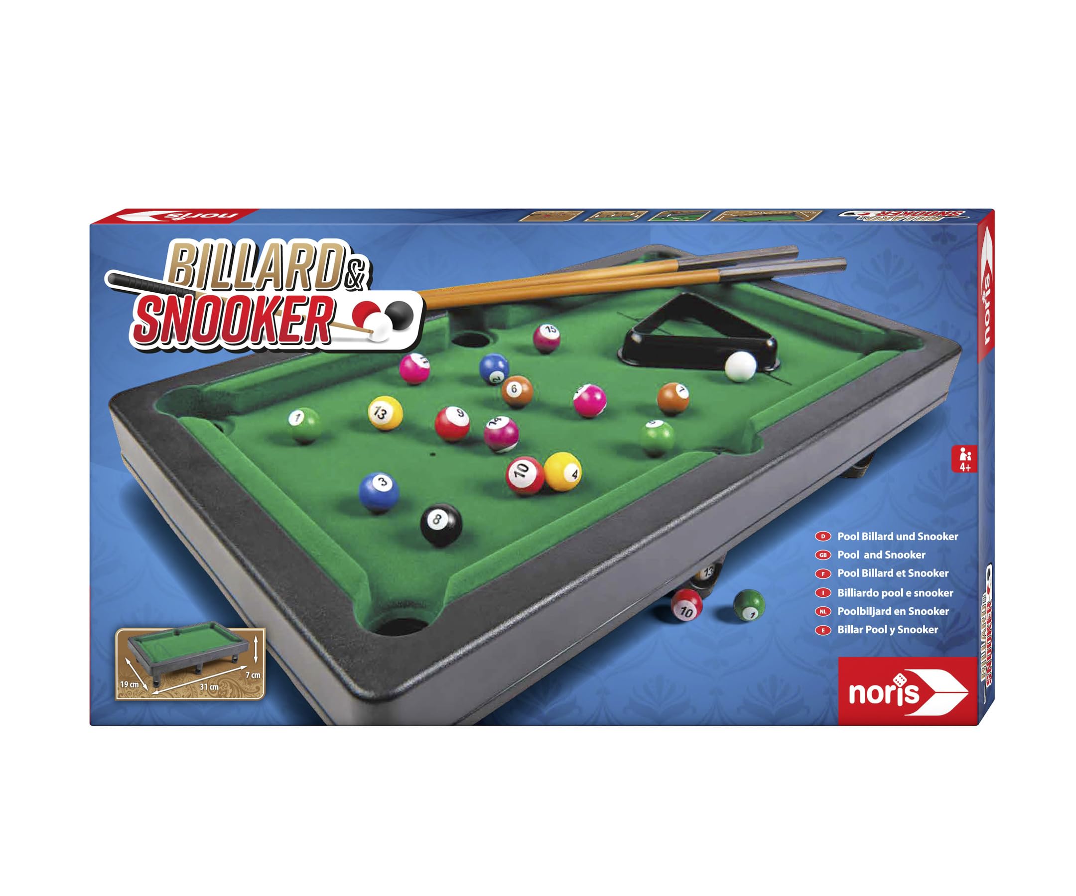 Noris 606167704 Pool Billiard & Snooker, includes 2 cues, 16 billiards and 17 snooker balls and triangle, suitable for children aged 4 and over