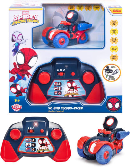 Dickie Toys RC Car RC Spin Techno-Racer with Miles Morales (8 cm) - Remote Controlled Toy Car for Children from 3 Years to Marvel Spidey and His Super Friends, 6 km/h, Includes Remote Control