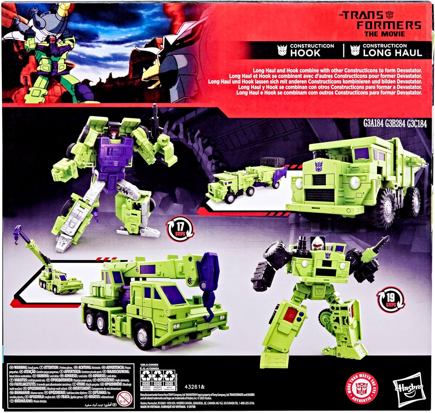 Transformers Studio Series, Constructicon Long Haul e Constructicon Hook, action figure ispirate al film "Transformers: The Movie"