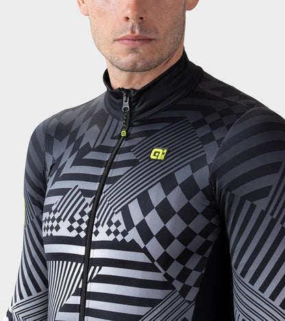 Alé Men's PR-S Checker Long Sleeve Cyling Jersey, Grey, M