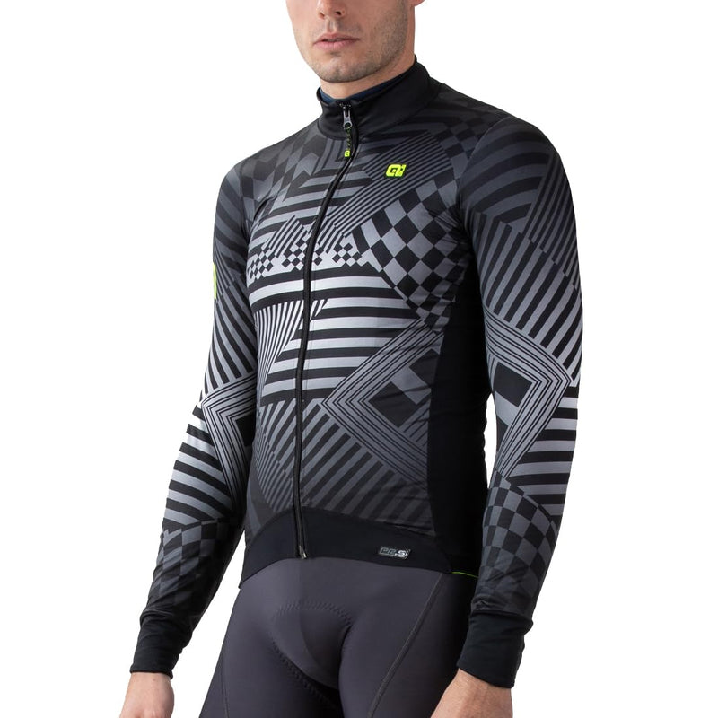 Alé Men's PR-S Checker Long Sleeve Cyling Jersey, Grey, M