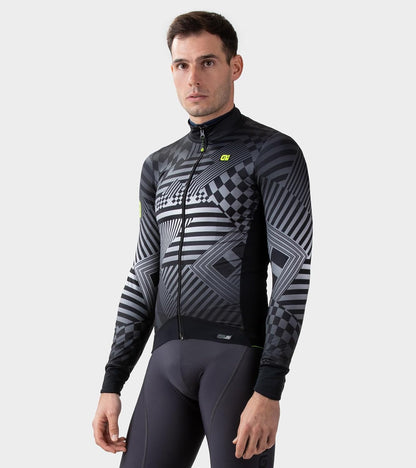 Alé Men's PR-S Checker Long Sleeve Cyling Jersey, Grey, M