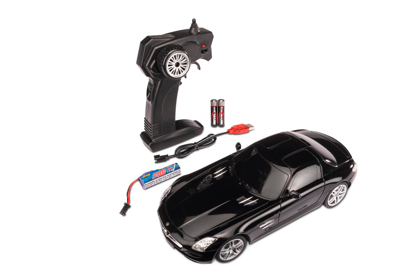 Carson 500404310 1:24 Mercedes Benz SLS AMG 2.4G 100% RTR schwarz - Ferngesteuertes Auto, LED-Beleuchtung, RC Auto, RC Fahrzeug, RC Auto 1:24, Ferngesteuertes Spielzeug