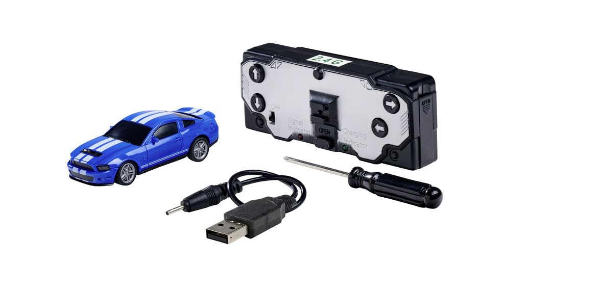 Carson 1:60 Nano Racer Ford Mustang ShelbyGT500 blau - Ferngesteuertes Auto, RC Fahrzeug, Spielzeug für Kinder, Remote Controled, RC Car, 2,4 GHz Fernbedienung