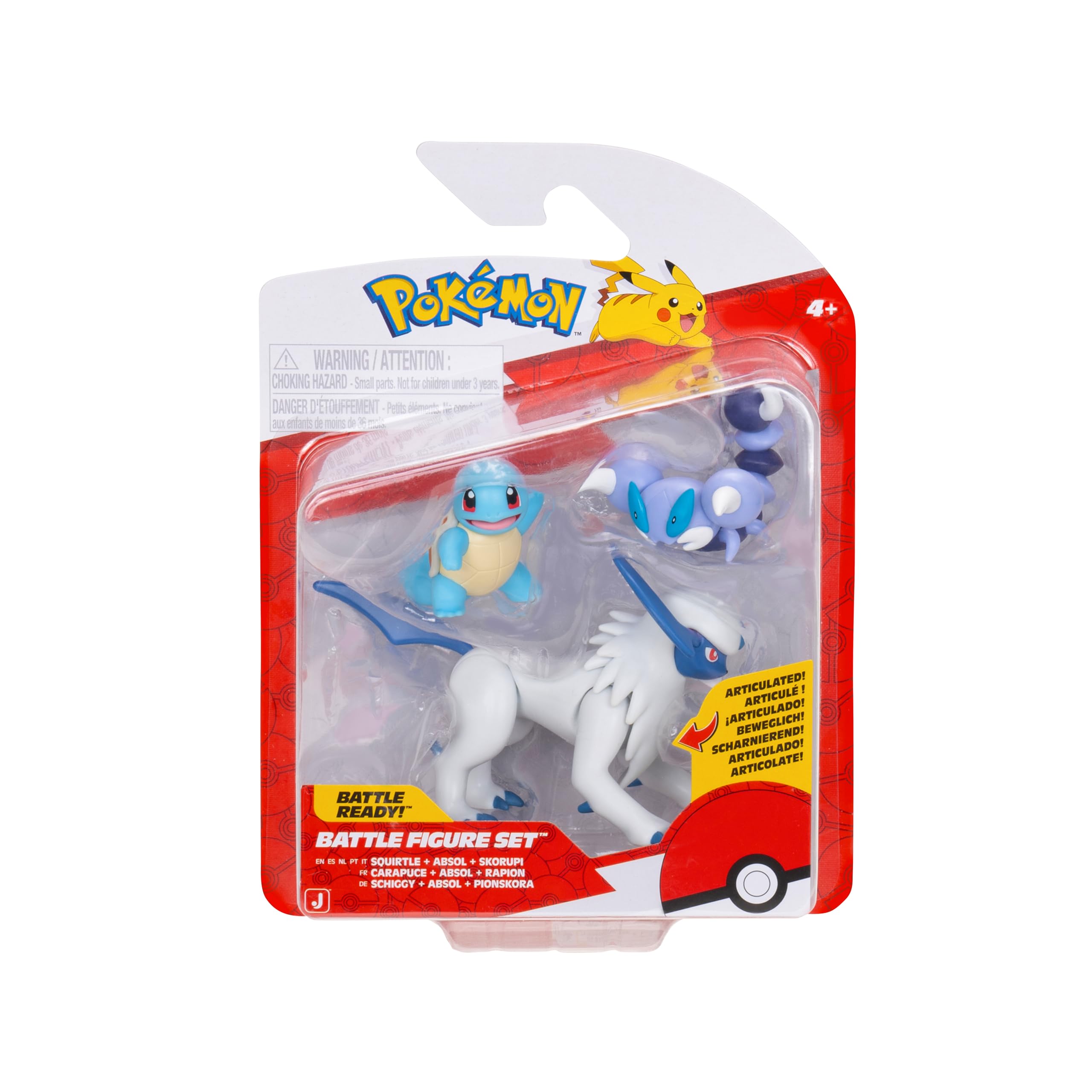 Pokémon Battle Figure 3 Pack - Features 2-Inch Squirtle and Skorupi and 3-Inch Absol Battle Figures