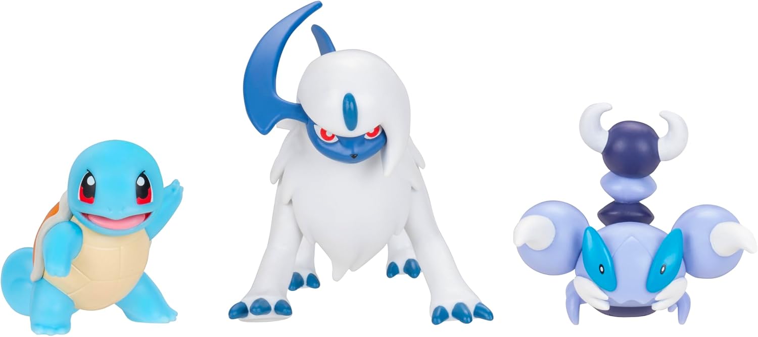 Pokémon Battle Figure 3 Pack - Features 2-Inch Squirtle and Skorupi and 3-Inch Absol Battle Figures