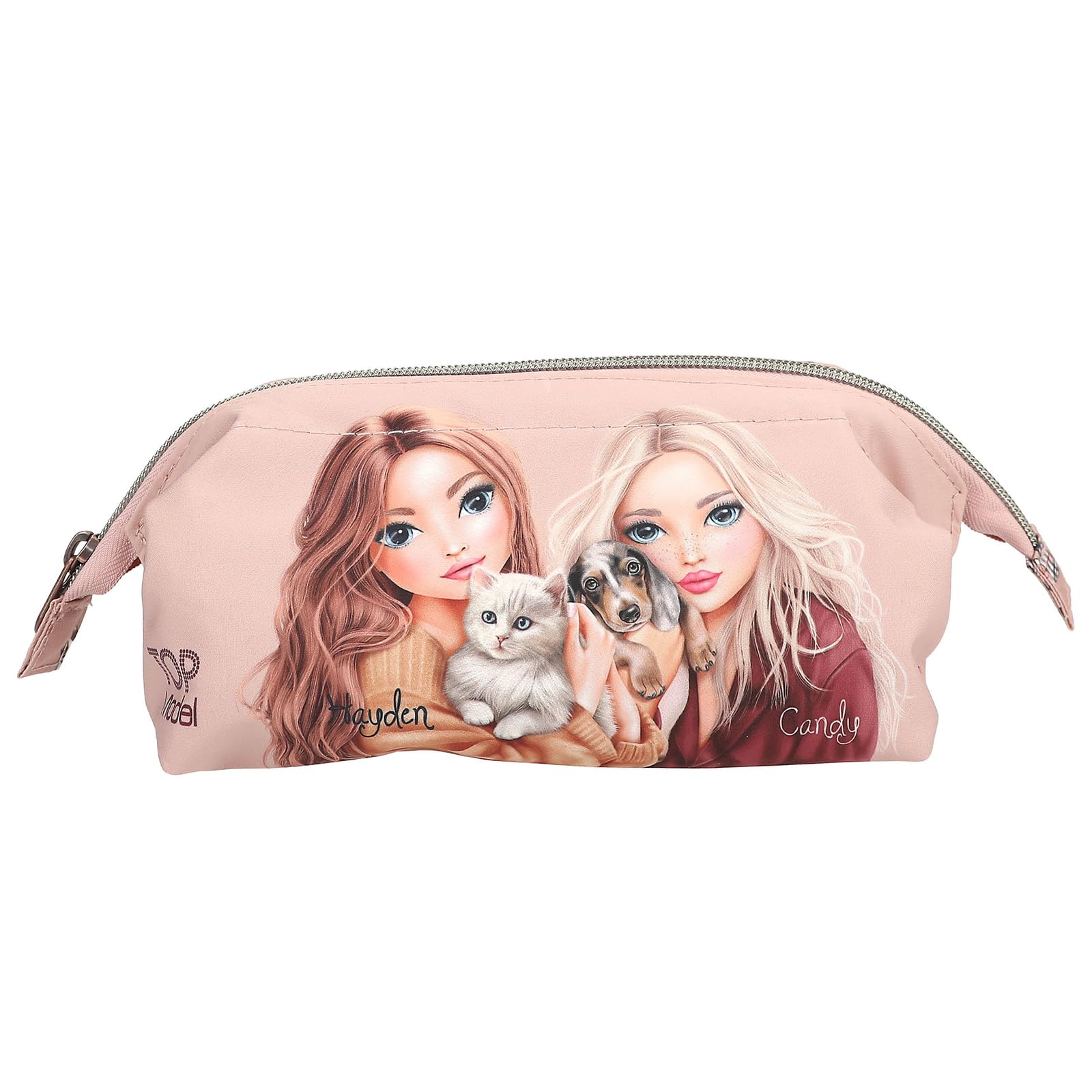 Depesche 13675 TOPModel Fur Ever Friends Pencil Case in Pink with Model Motif, Dogs and Cats, Pencil Case with Hanger