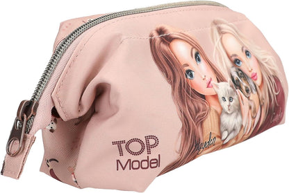 Depesche 13675 TOPModel Fur Ever Friends Pencil Case in Pink with Model Motif, Dogs and Cats, Pencil Case with Hanger