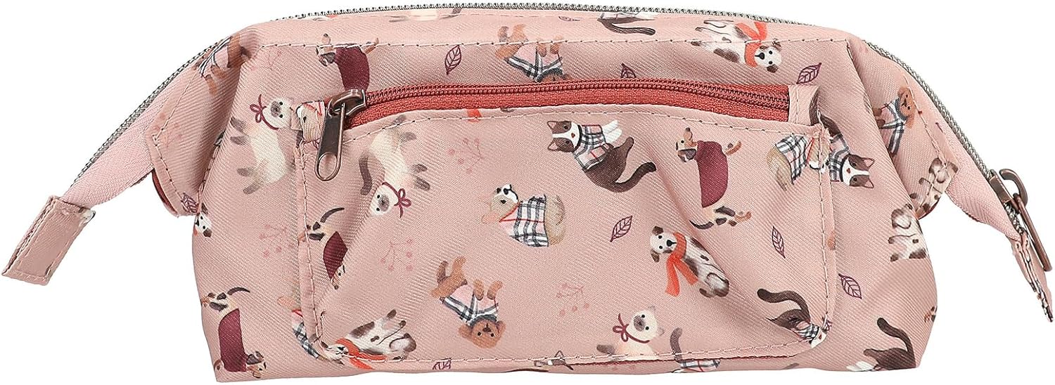 Depesche 13675 TOPModel Fur Ever Friends Pencil Case in Pink with Model Motif, Dogs and Cats, Pencil Case with Hanger