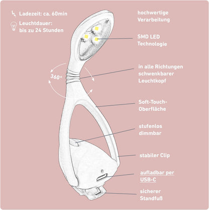 Oplaadbaar Leeslampje - Roze