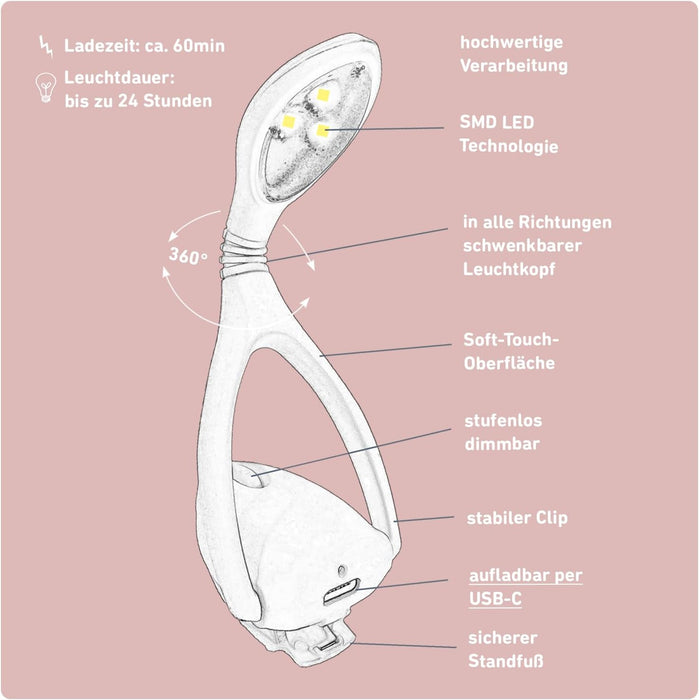 Oplaadbaar Leeslampje - Roze