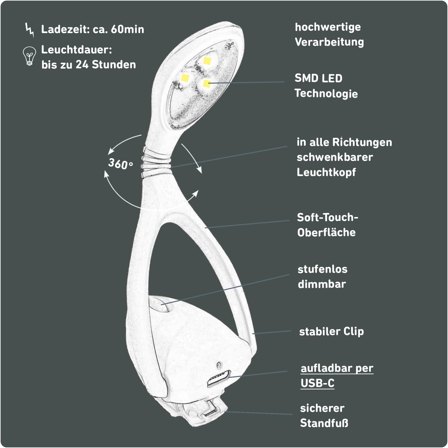 Oplaadbaar Leeslampje - Zwart