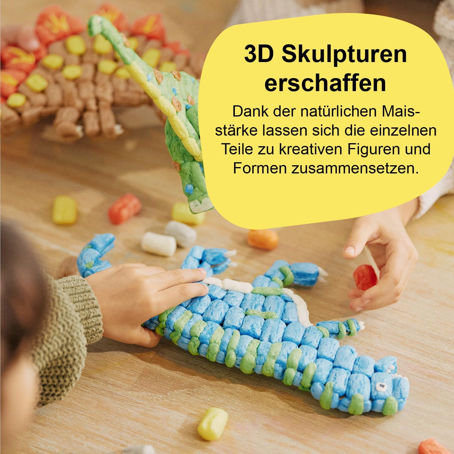 Playmais Classic Dino Knutselset, 90-delig, natuurlijk speelgoed, incl. sponsje, veganistisch, verantwoordelijk en veilig voor kinderen en milieu, vanaf 3 jaar