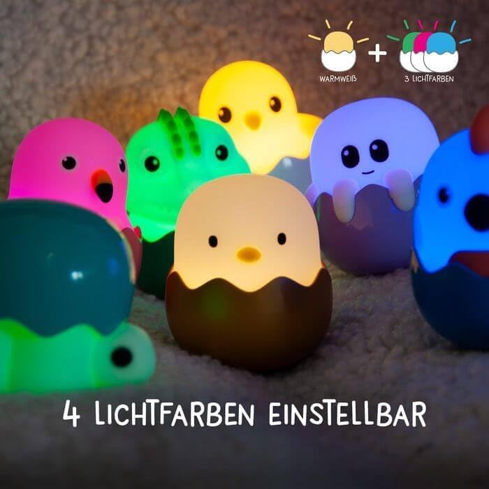 EGGY'S Mystery Lights Mini Night Lights for Children, Mystery Box, Random Figures, 1 out of 9 to Collect, 4 Different Light Colours, Infinitely Dimmable, with Pendant, MegaLight Blind Box