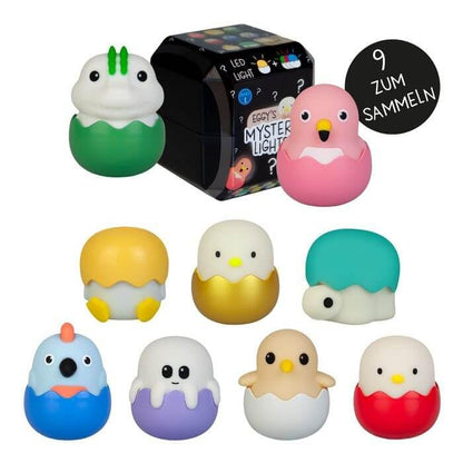 EGGY'S Mystery Lights Mini Night Lights for Children, Mystery Box, Random Figures, 1 out of 9 to Collect, 4 Different Light Colours, Infinitely Dimmable, with Pendant, MegaLight Blind Box