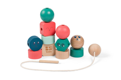 Junior GA533 Beads - 12 Large Wooden Beads with 1 Rope, Stimulates Fine Motor Skills, Creativity and Hand Eye Coordination