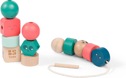 Junior GA533 Beads - 12 Large Wooden Beads with 1 Rope, Stimulates Fine Motor Skills, Creativity and Hand Eye Coordination