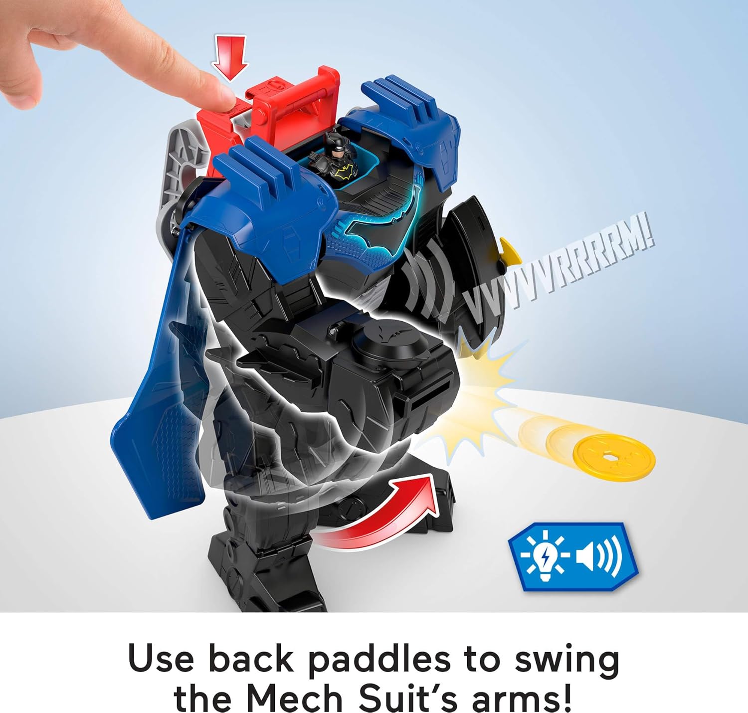 Fisher-Price Imaginext DC Super Friends Batman Flight Mech with Lights, Sounds Motion & 3-inch Action Figure, 14.5-inch Toy Includes Launcher & Discs, JDL03