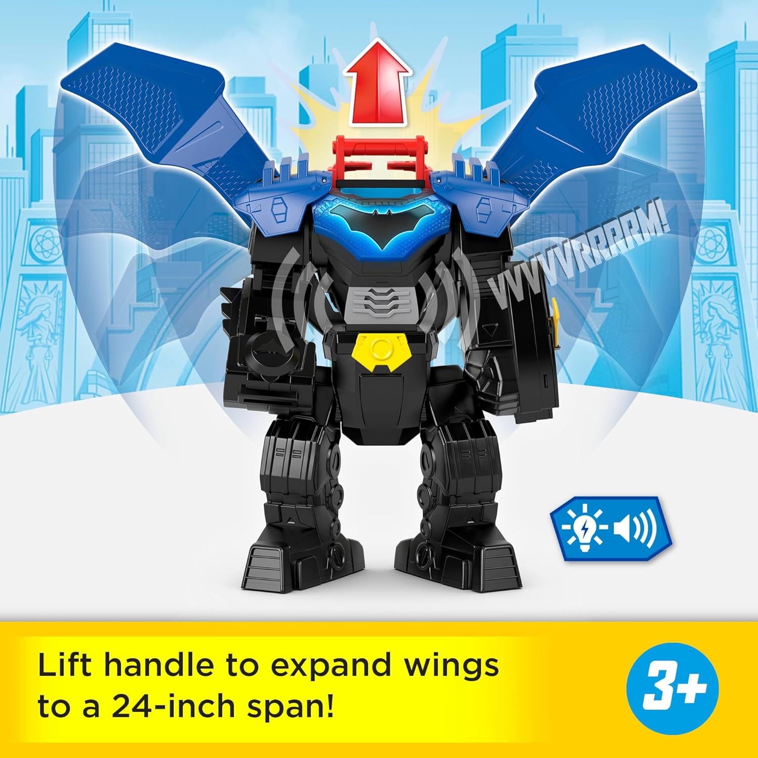 Fisher-Price Imaginext DC Super Friends Batman Flight Mech with Lights, Sounds Motion & 3-inch Action Figure, 14.5-inch Toy Includes Launcher & Discs, JDL03