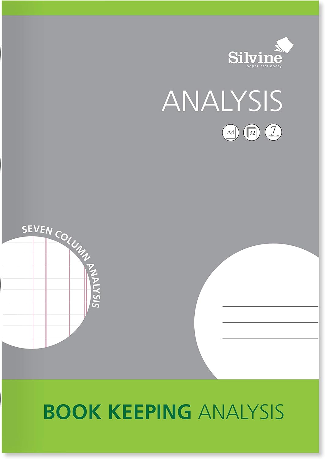Silvine A4 Book Keeping Analysis, 32 Pages Printed 'Analysis' 7 Columns - Ref SJA4A-P