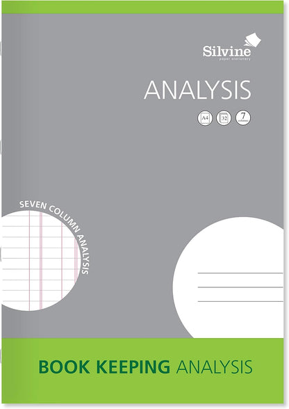 Silvine A4 Book Keeping Analysis, 32 Pages Printed 'Analysis' 7 Columns - Ref SJA4A-P