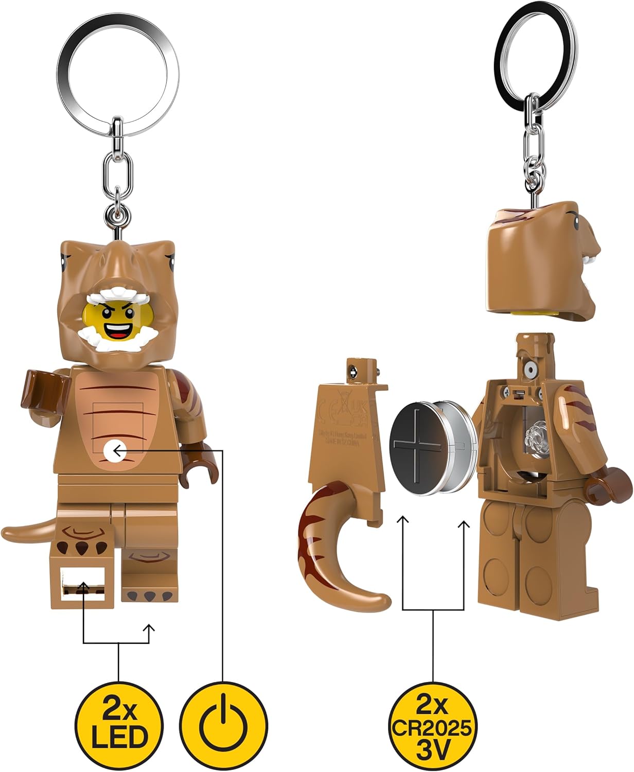 Lego Minifigures Large 3 Inch Tall Figure Keychain Light - T-Rex Costume Fan (KE237H