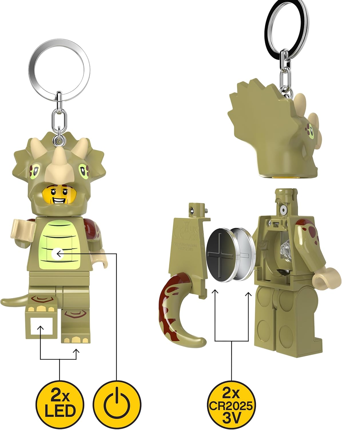 LEGO Minifigures - Large 3 Inch Tall Figure Keychain Light - Triceratops Costume Fan (KE238H
