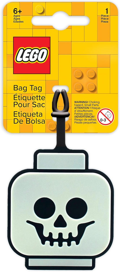 Lego Minifigures Bag Tag - Skeleton Head Glow in The Dark (53648), Trick or Treat Accessory, Halloween Theme Luggage Tag, Silicone