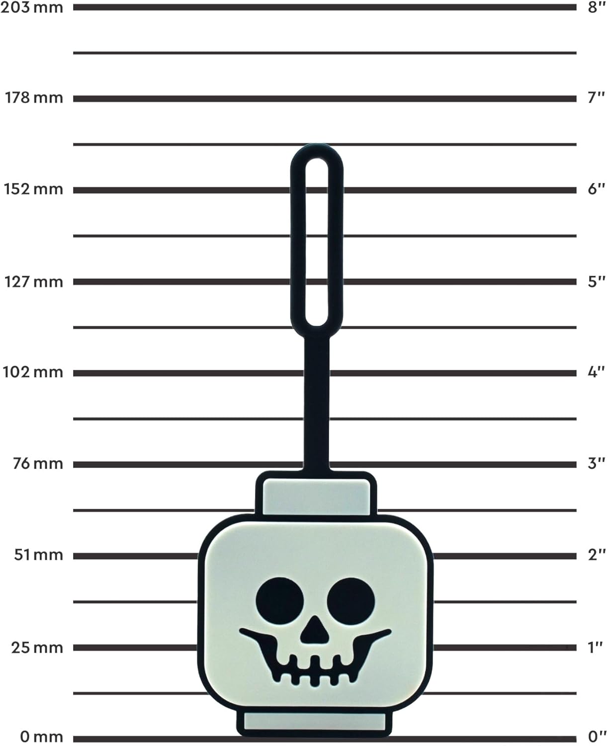 Lego Minifigures Bag Tag - Skeleton Head Glow in The Dark (53648), Trick or Treat Accessory, Halloween Theme Luggage Tag, Silicone