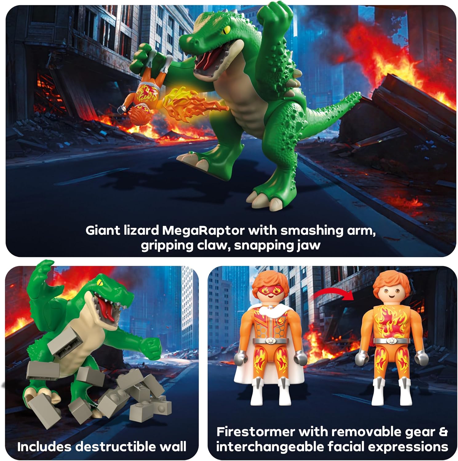 Playmobil - Heroes - Hero Showdown with the Giant Lizard - Toy for ages 4 and up - Gift for children - Exciting action set - With movable giant lizard and breakable wall - 71831