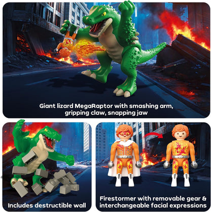 Playmobil - Heroes - Hero Showdown with the Giant Lizard - Toy for ages 4 and up - Gift for children - Exciting action set - With movable giant lizard and breakable wall - 71831