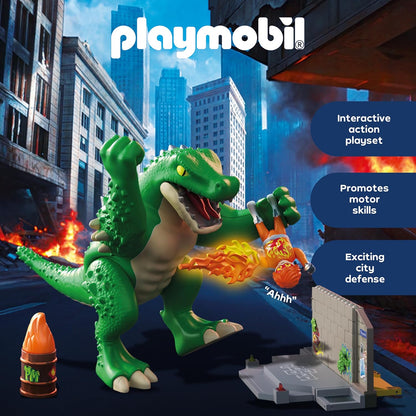 Playmobil - Heroes - Hero Showdown with the Giant Lizard - Toy for ages 4 and up - Gift for children - Exciting action set - With movable giant lizard and breakable wall - 71831