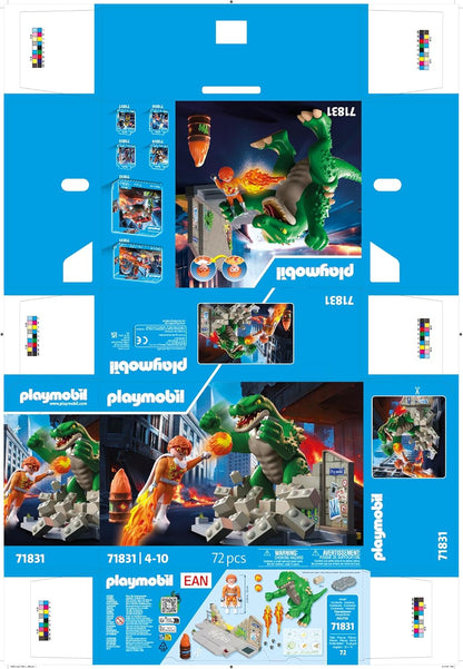 Playmobil - Heroes - Hero Showdown with the Giant Lizard - Toy for ages 4 and up - Gift for children - Exciting action set - With movable giant lizard and breakable wall - 71831