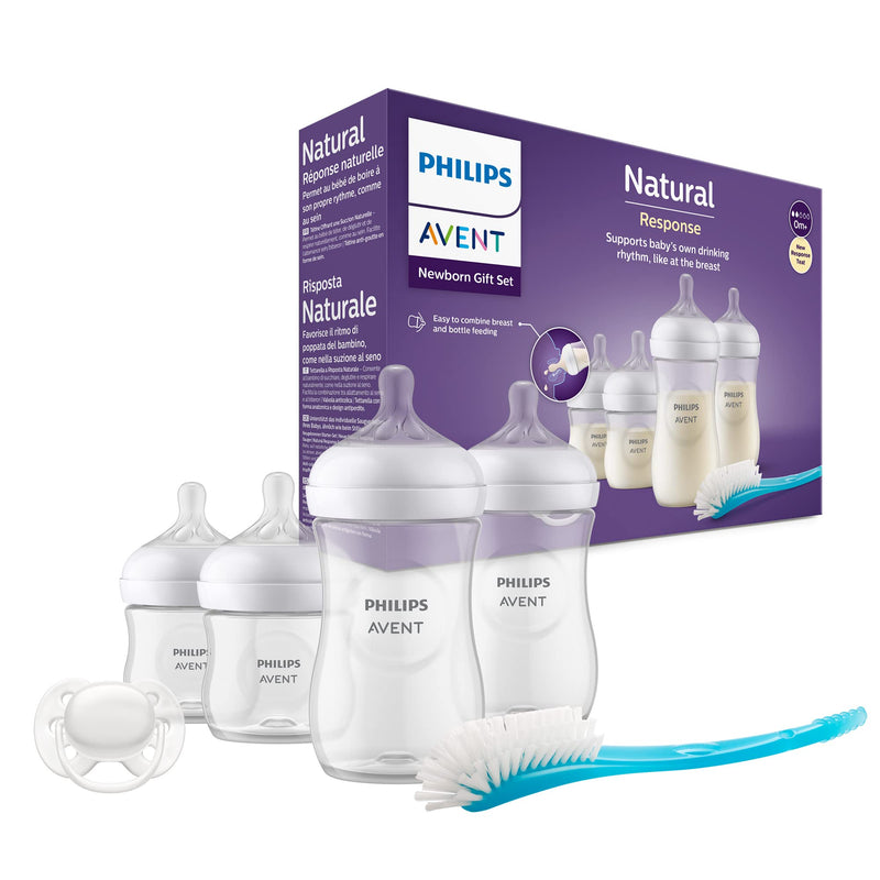 Philips Avent Baby Bottle Newborn Gift Set - 4 Baby Milk Bottles, Ultra-Soft Pacifier and Bottle Brush, Babies Aged 0-12 Months+ (Model SCD838/11
