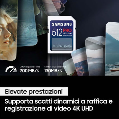 Samsung Memorie PRO Ultimate Scheda SD per Fotografia da 128GB, UHS-I U3, Fino a 200 MB/S (MB-SY128S/WW)
