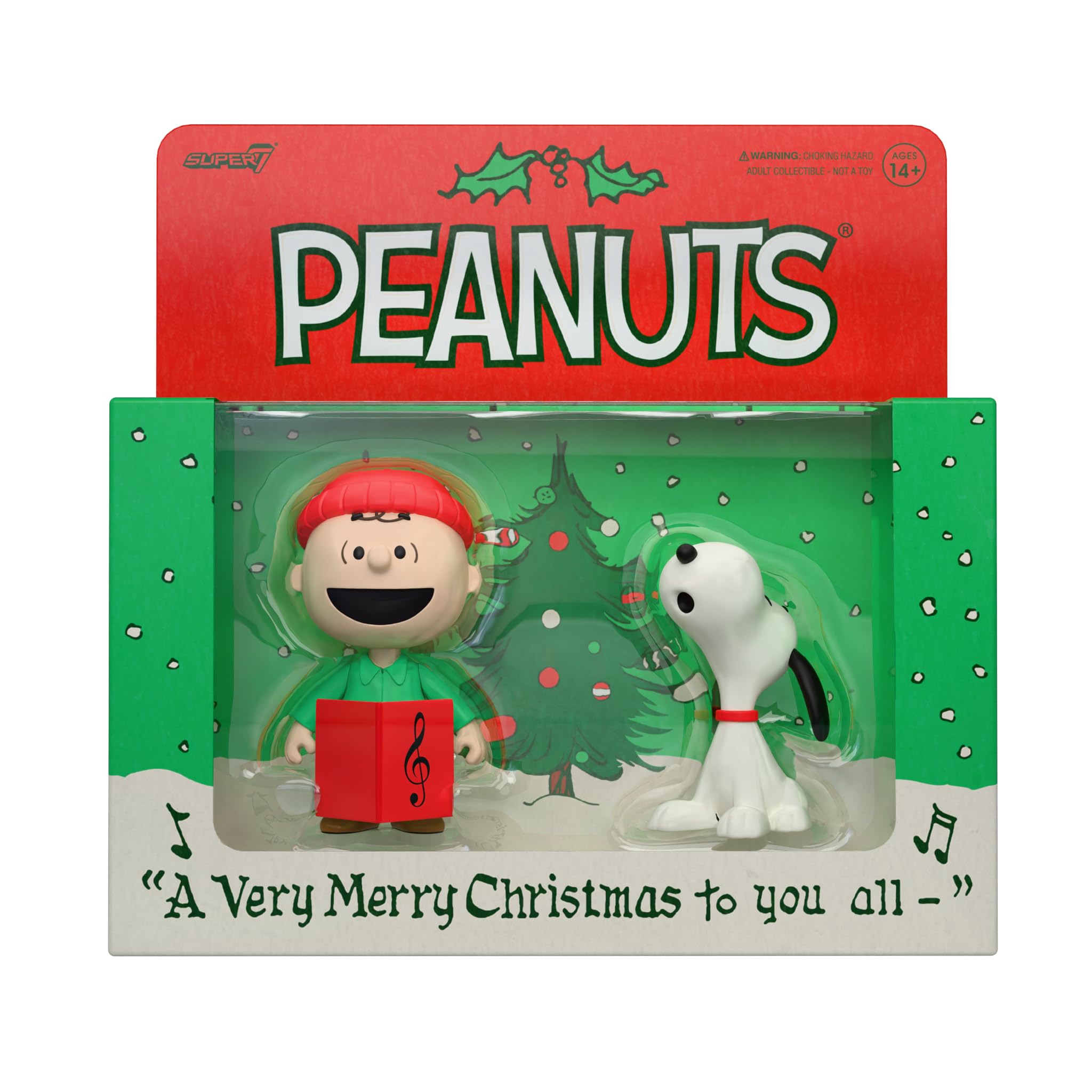 Super7 Peanuts Reaction Figures - 2 Pk Charlie Brown and Snoopy (Caroling) Action Figure
