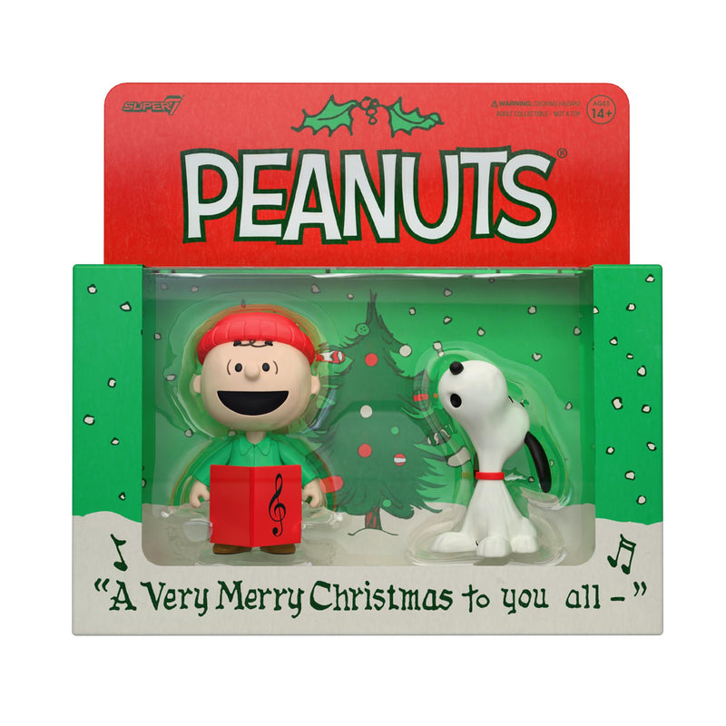Super7 Peanuts Reaction Figures - 2 Pk Charlie Brown and Snoopy (Caroling) Action Figure