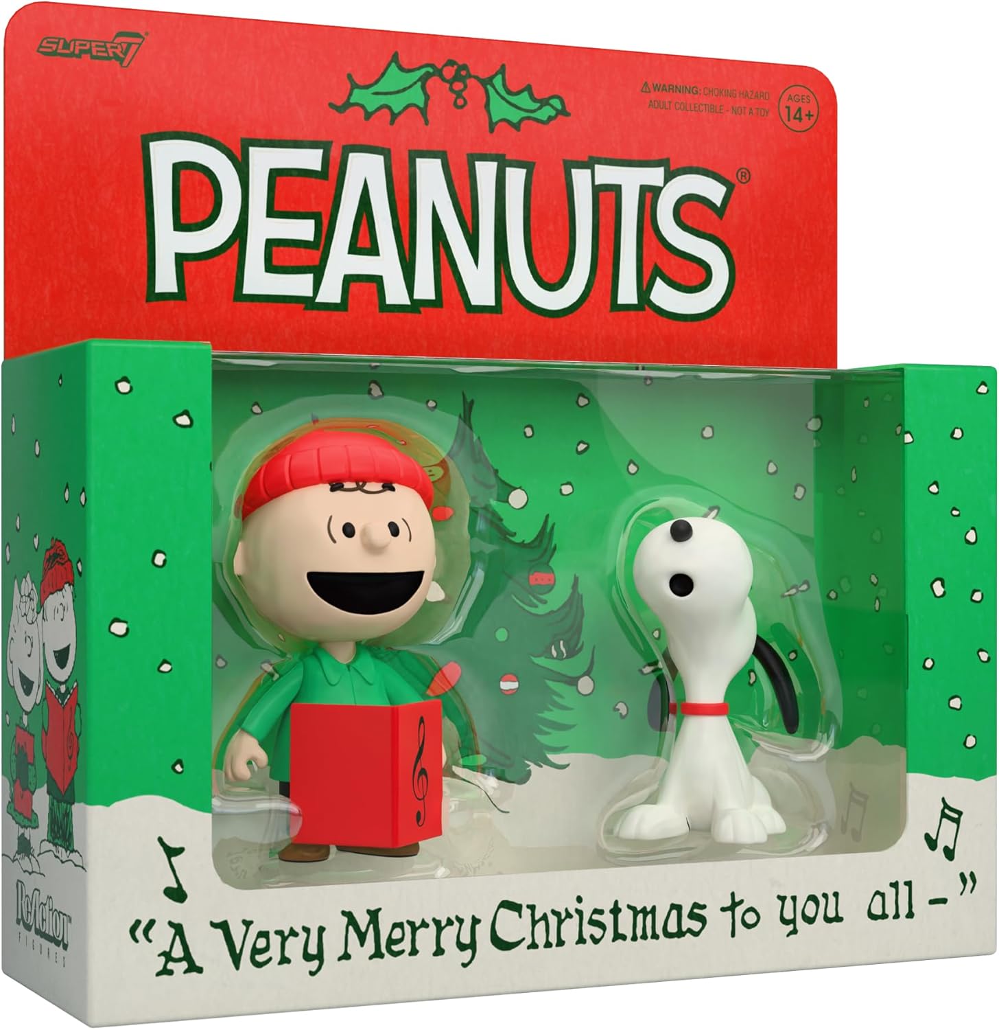 Super7 Peanuts Reaction Figures - 2 Pk Charlie Brown and Snoopy (Caroling) Action Figure