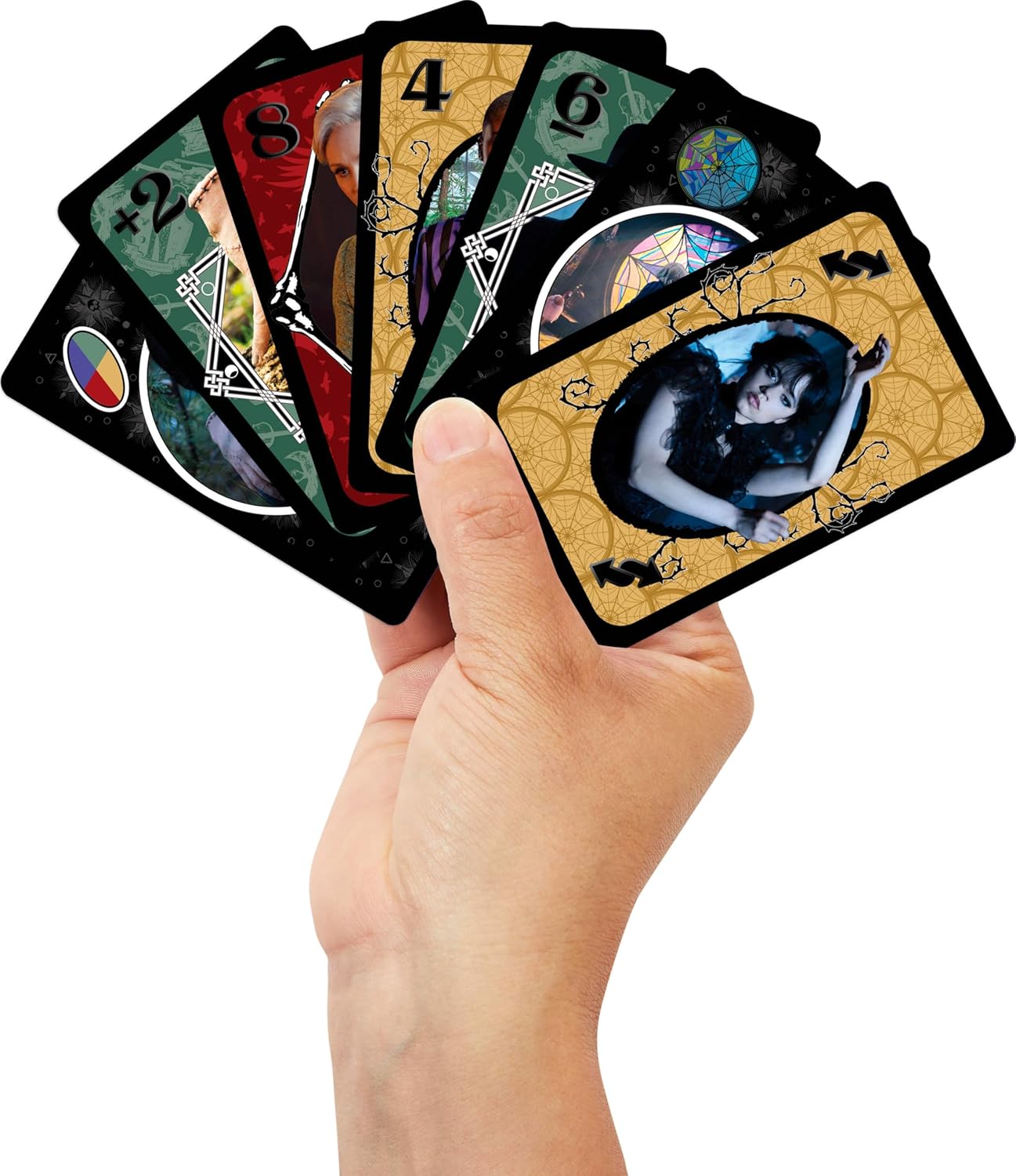 Mattel Games UNO Wednesday Card Game for Kid, Adult & Family Nights, Parties, Travel & Camping, Toy Collectible Inspired by the Series, JHB18