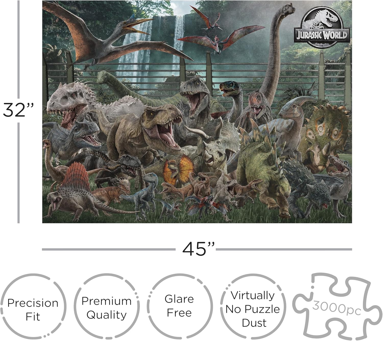 AQUARIUS Jurassic World Size Chart 3000pc Puzzle (3000 Piece Jigsaw Puzzle) - Glare Free - Precision Fit - Officially Licensed Jurassic World Merchandise & Collectibles - 42x35 Inches
