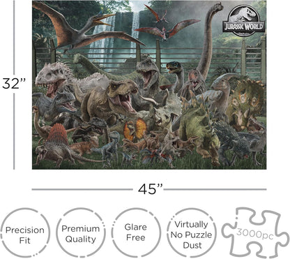 AQUARIUS Jurassic World Size Chart 3000pc Puzzle (3000 Piece Jigsaw Puzzle) - Glare Free - Precision Fit - Officially Licensed Jurassic World Merchandise & Collectibles - 42x35 Inches