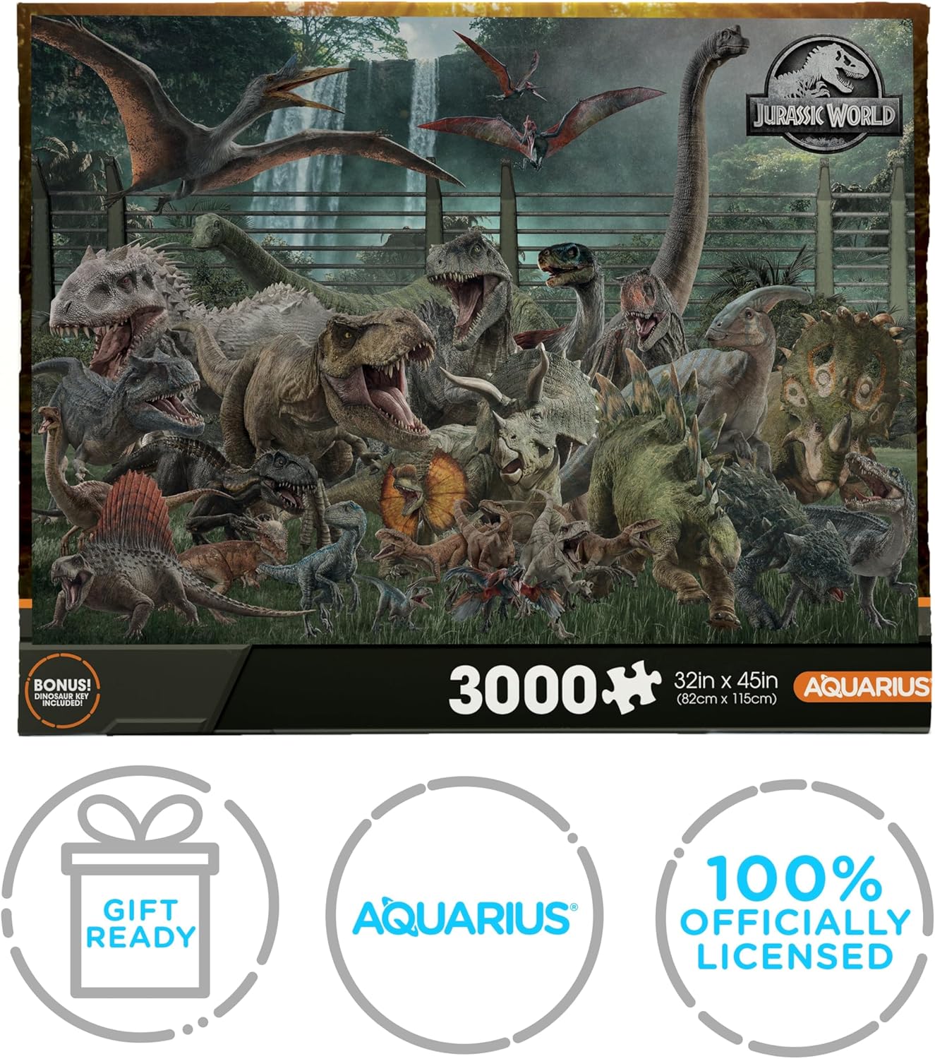 AQUARIUS Jurassic World Size Chart 3000pc Puzzle (3000 Piece Jigsaw Puzzle) - Glare Free - Precision Fit - Officially Licensed Jurassic World Merchandise & Collectibles - 42x35 Inches