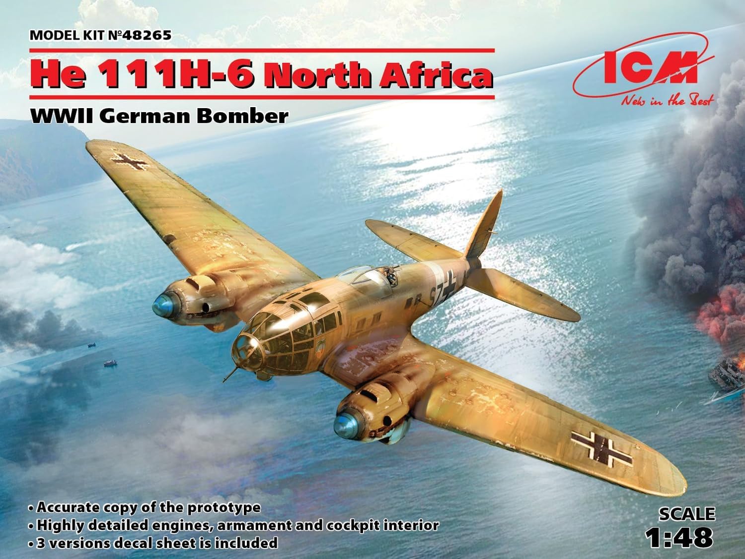 ICM 48265 Heinkel He-111H-6 North Africa WWII Bomber 1:48 Aircraft Model Kit