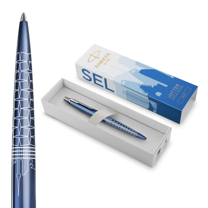 Penna a sfera Parker Jotter | Edizione speciale | Seoul Blue con puntale cromato | Punta media | Inchiostro blu | Confezione regalo