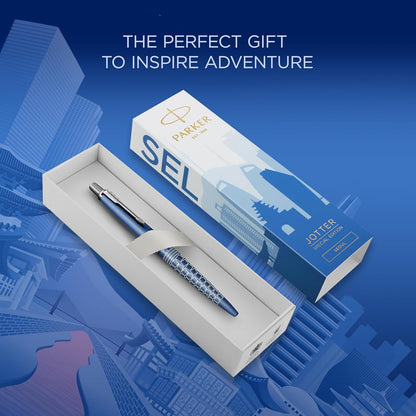 Penna a sfera Parker Jotter | Edizione speciale | Seoul Blue con puntale cromato | Punta media | Inchiostro blu | Confezione regalo
