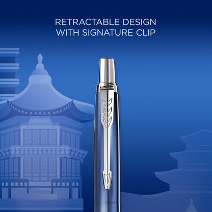 Penna a sfera Parker Jotter | Edizione speciale | Seoul Blue con puntale cromato | Punta media | Inchiostro blu | Confezione regalo