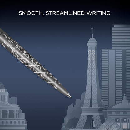 Penna a sfera Parker Jotter | Edizione speciale | Paris Grey con puntale cromato | Punta media | Inchiostro blu | Confezione regalo