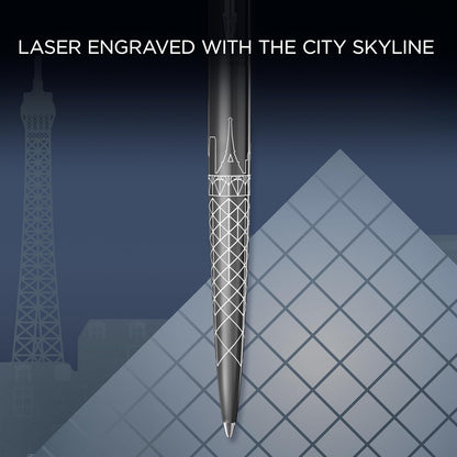 Penna a sfera Parker Jotter | Edizione speciale | Paris Grey con puntale cromato | Punta media | Inchiostro blu | Confezione regalo