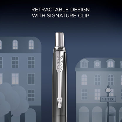 Penna a sfera Parker Jotter | Edizione speciale | Paris Grey con puntale cromato | Punta media | Inchiostro blu | Confezione regalo